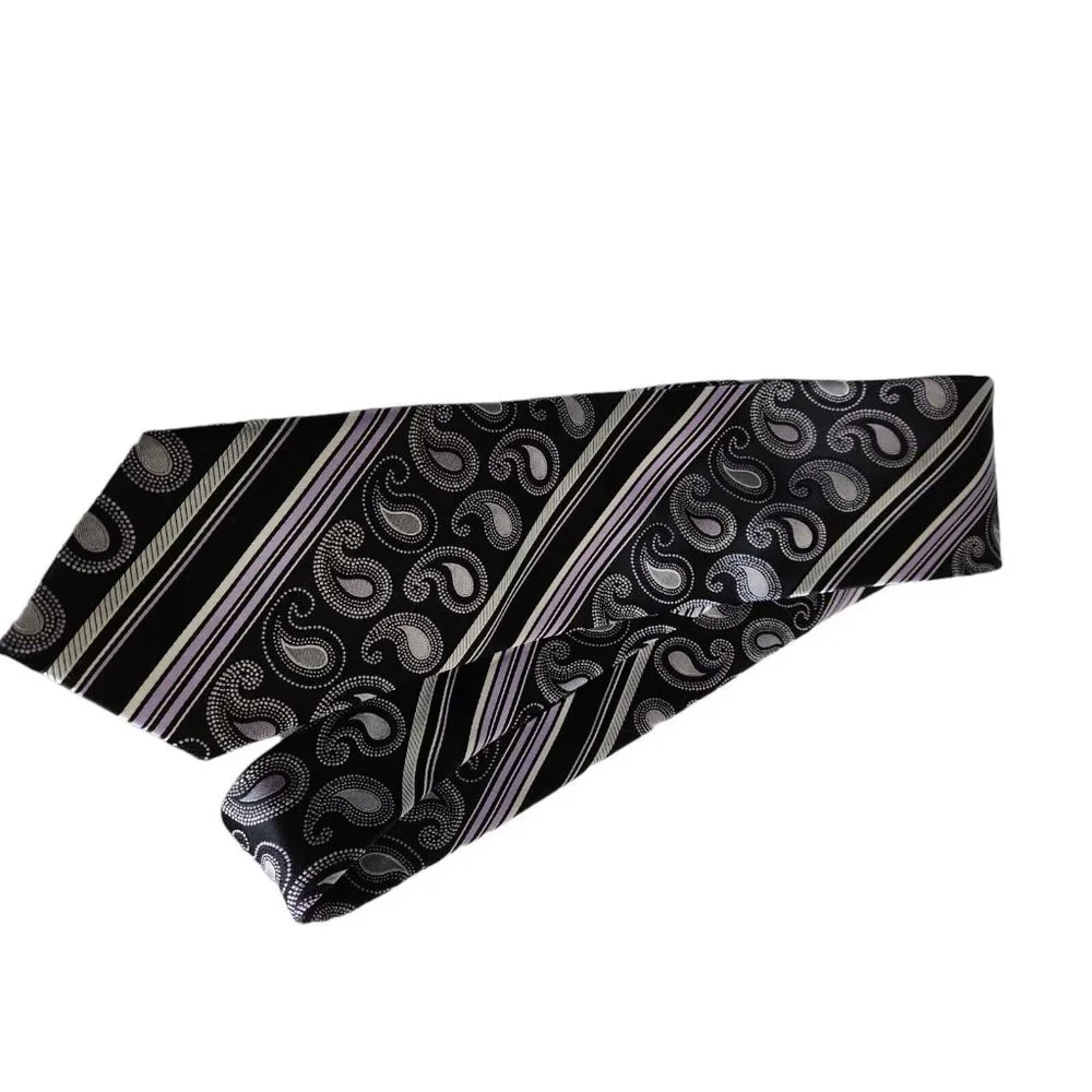 THE BIG KNOT by Steven Land 100% Silk Tie Geo Paisley‎ 3.5W Dark Purple